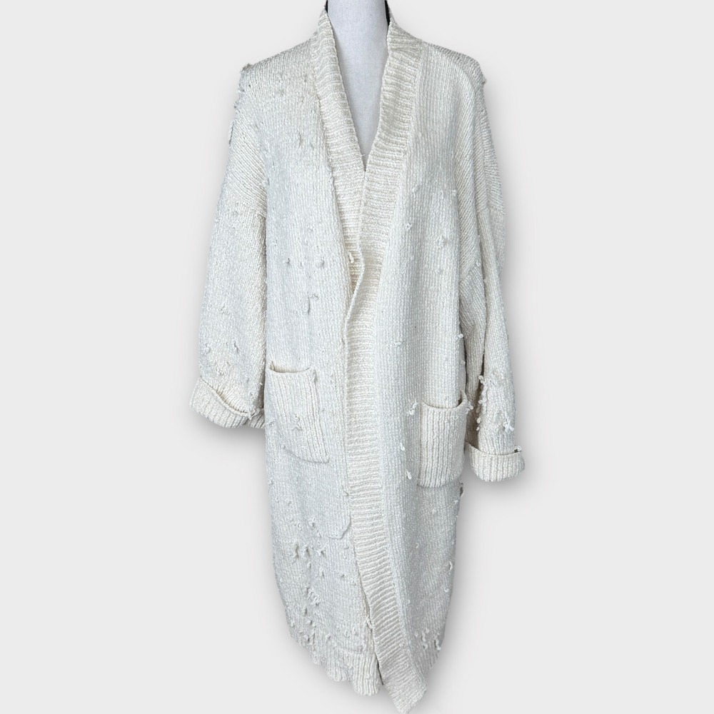 HOUSE OF CB Celine Cream Textured Knit‎ Longline Cardigan Sweater XS Oversized